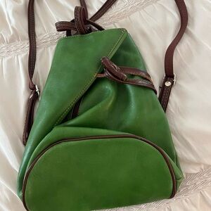 Green Leather Bag with Brown Interior